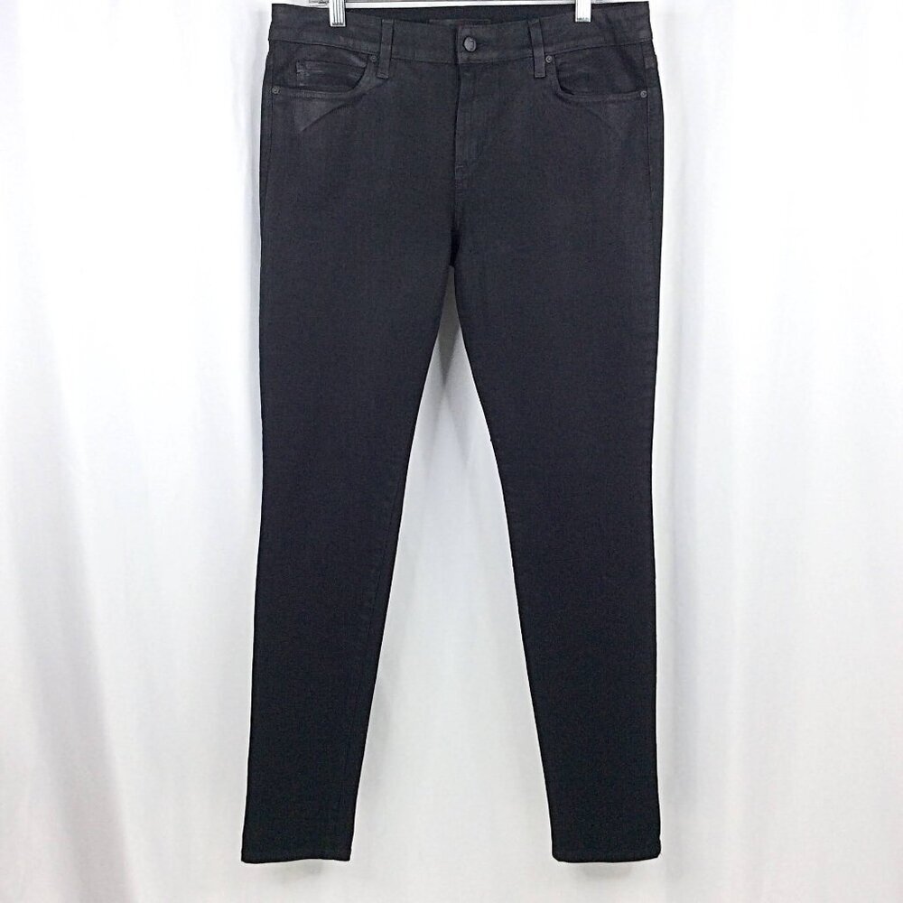 Joe's Jeans Wax Coated Mid Rise Skinny Womens Size 32 R Black